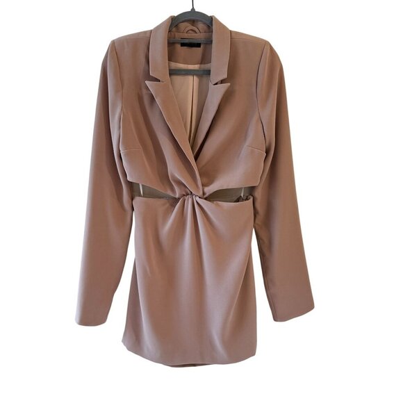 MAJORELLE Leticia Blazer Mini Dress Size S Open Back Beige Cutouts - Picture 4 of 10